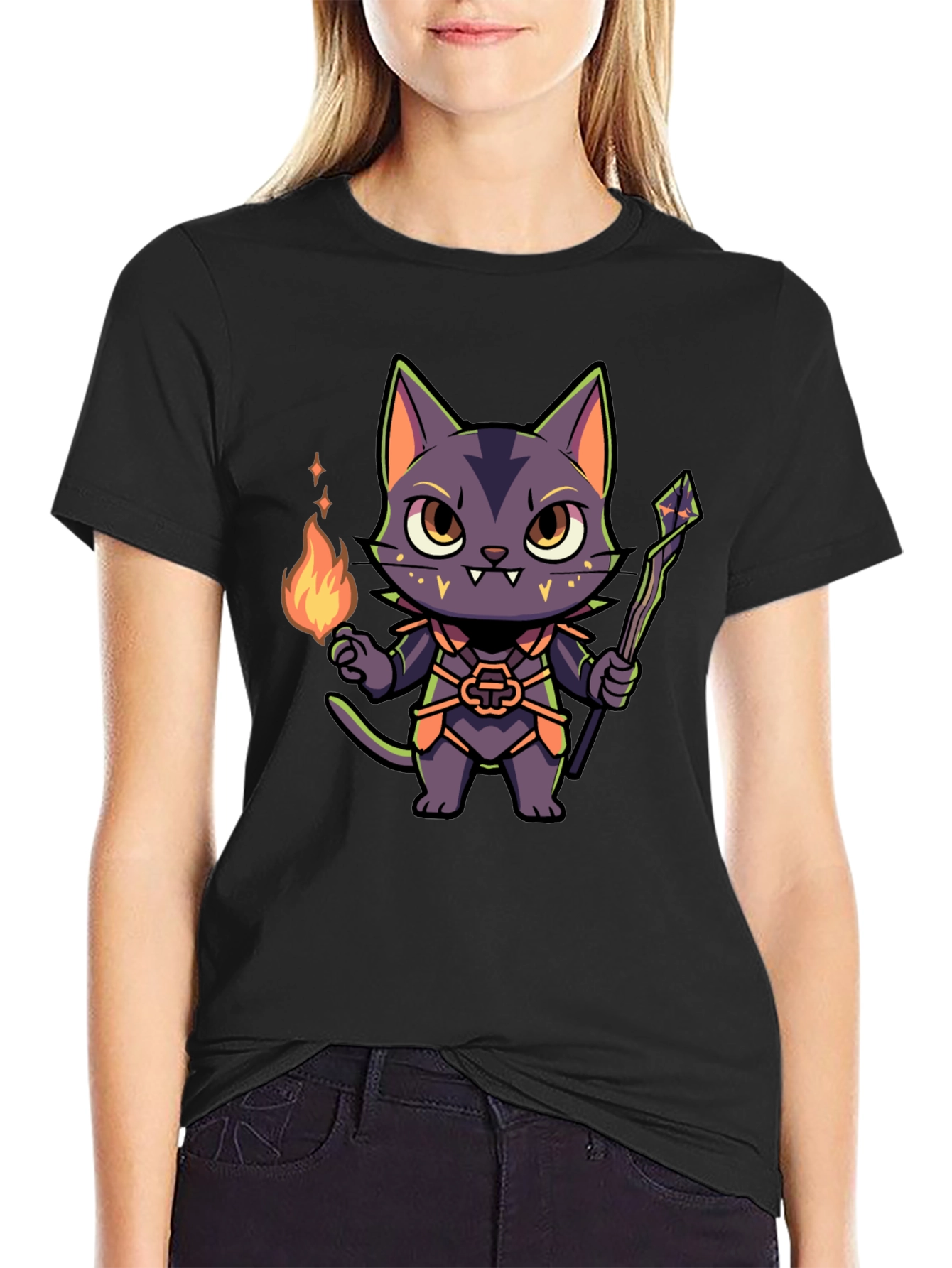 Wizard Cat Graphic Tee - Unisex Black T-Shirt