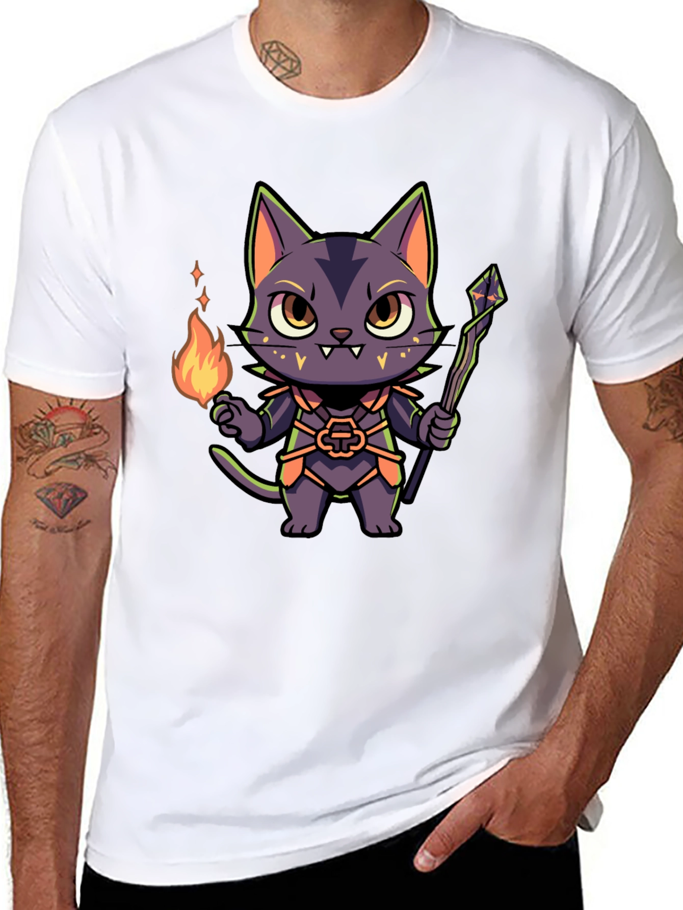 Wizard Cat Graphic Tee - Unisex Black T-Shirt