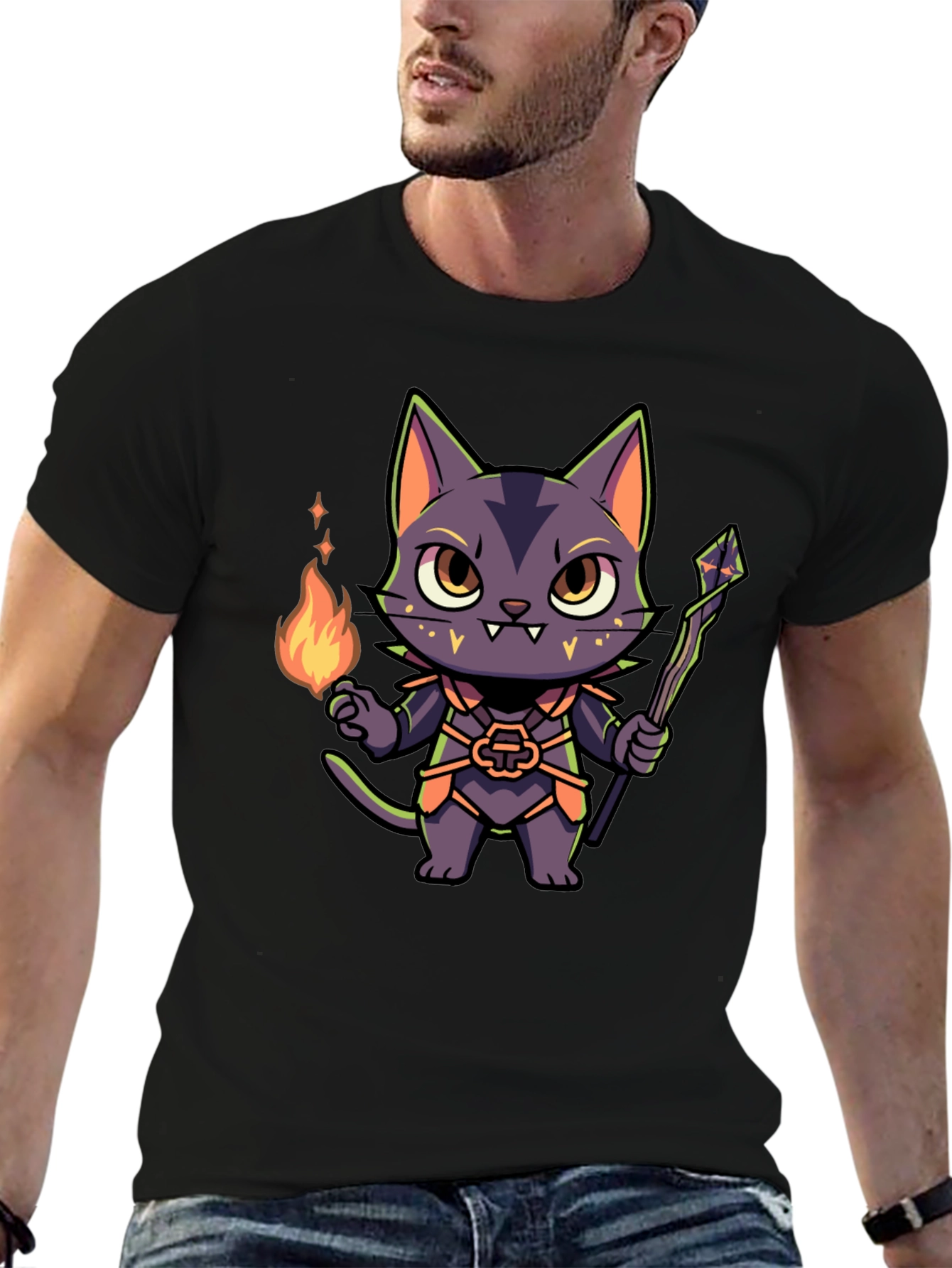 Wizard Cat Graphic Tee - Unisex Black T-Shirt