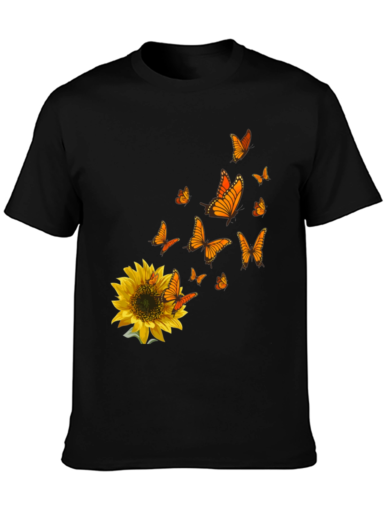 Sunflower & Butterfly Graphic Black T-Shirt