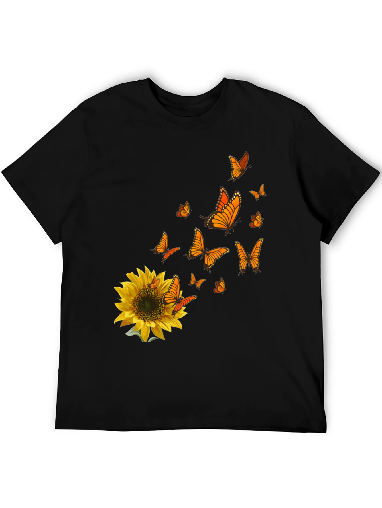 Sunflower & Butterfly Graphic Black T-Shirt