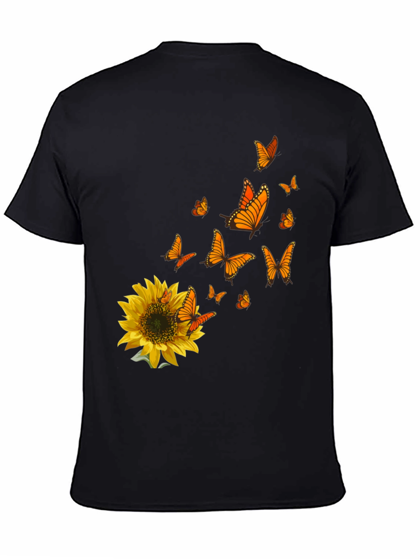 Sunflower & Butterfly Graphic Black T-Shirt