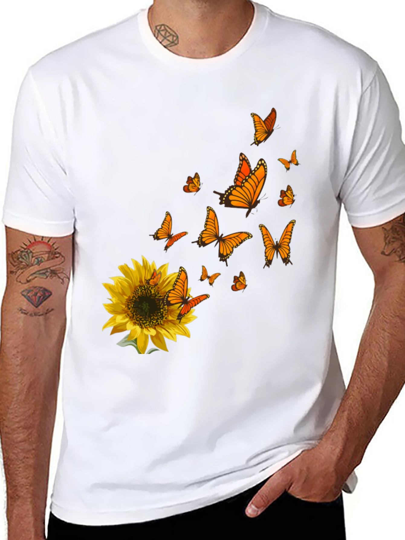 Sunflower & Butterfly Graphic Black T-Shirt