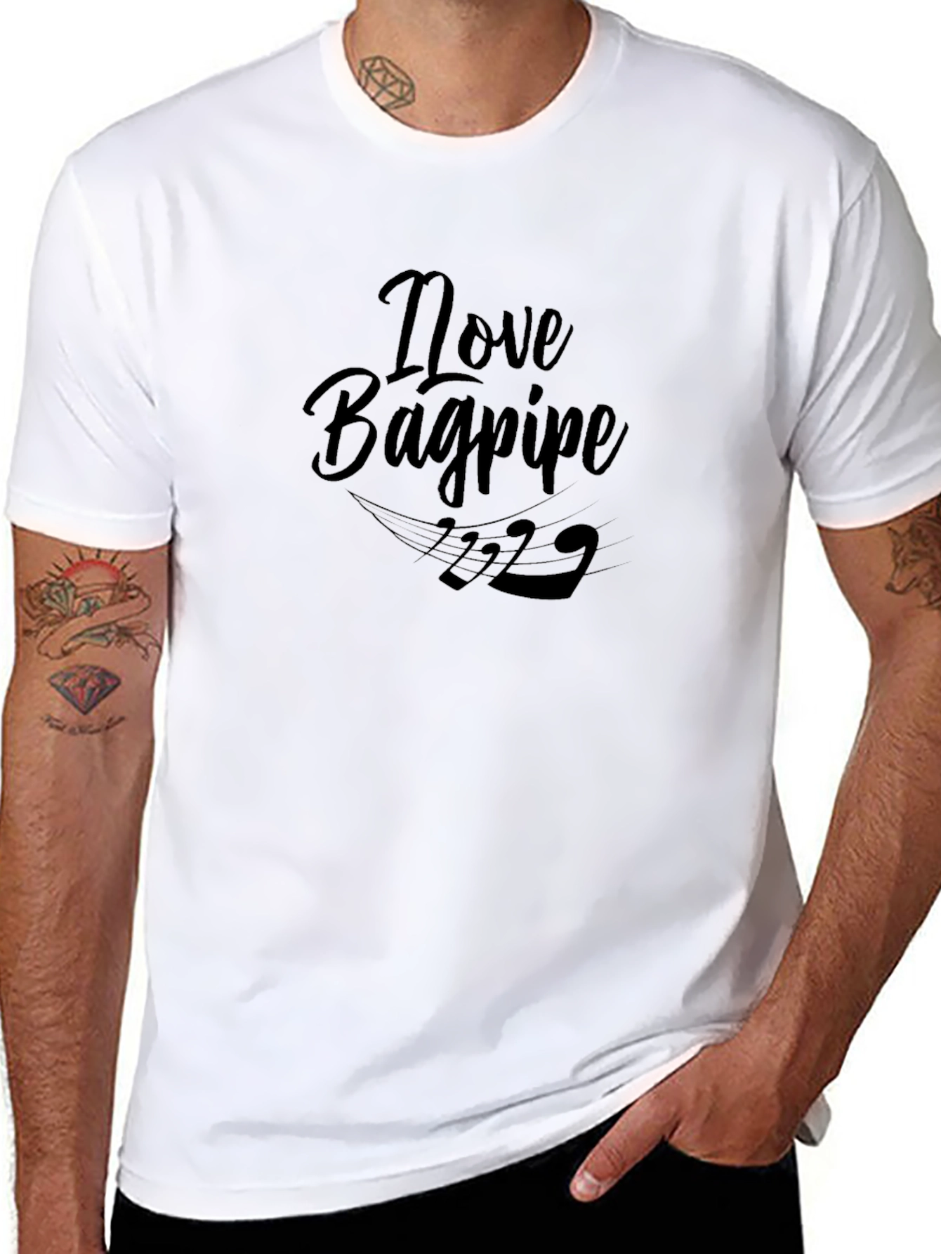 I Love Bagpipes Black T-Shirt