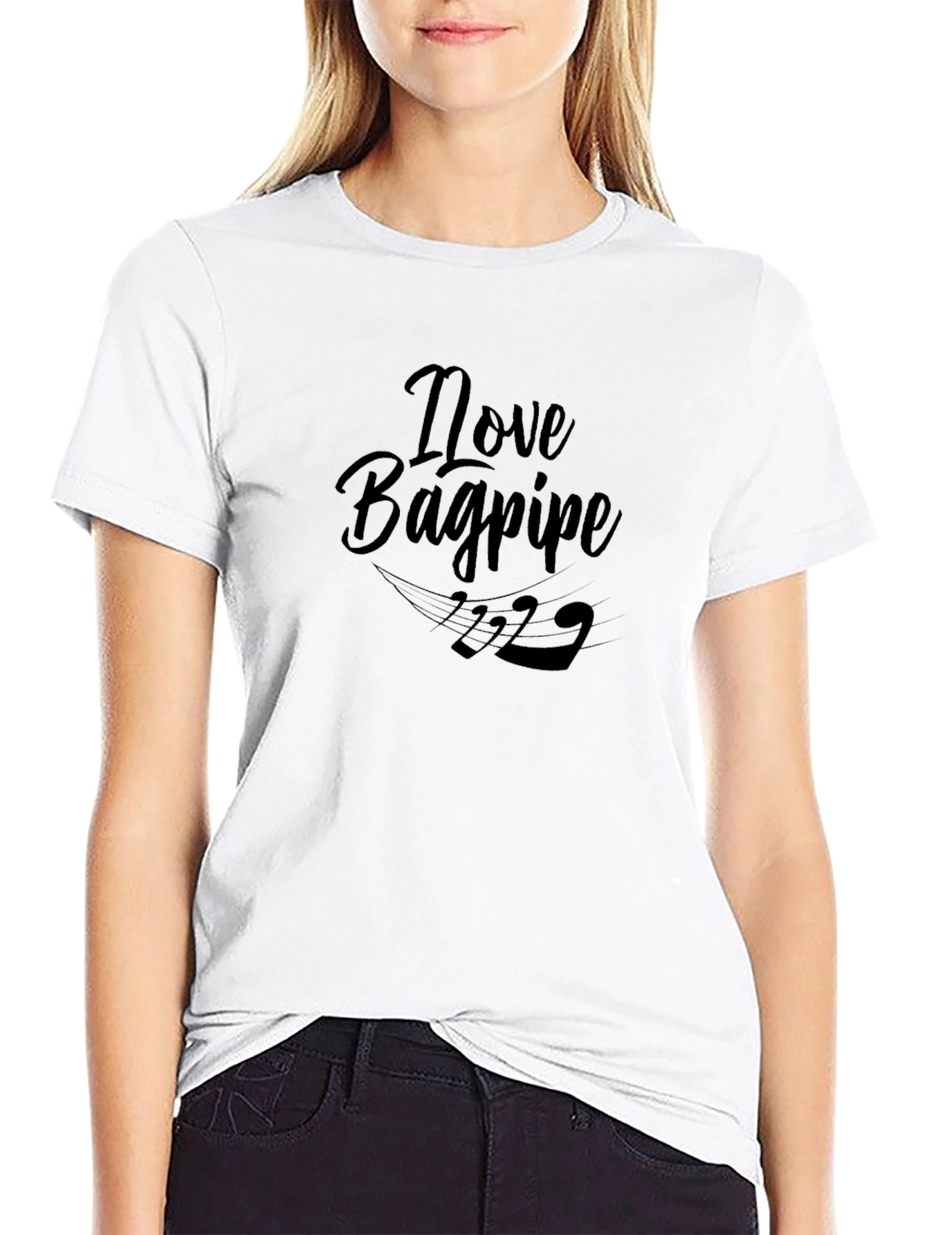 I Love Bagpipes Black T-Shirt