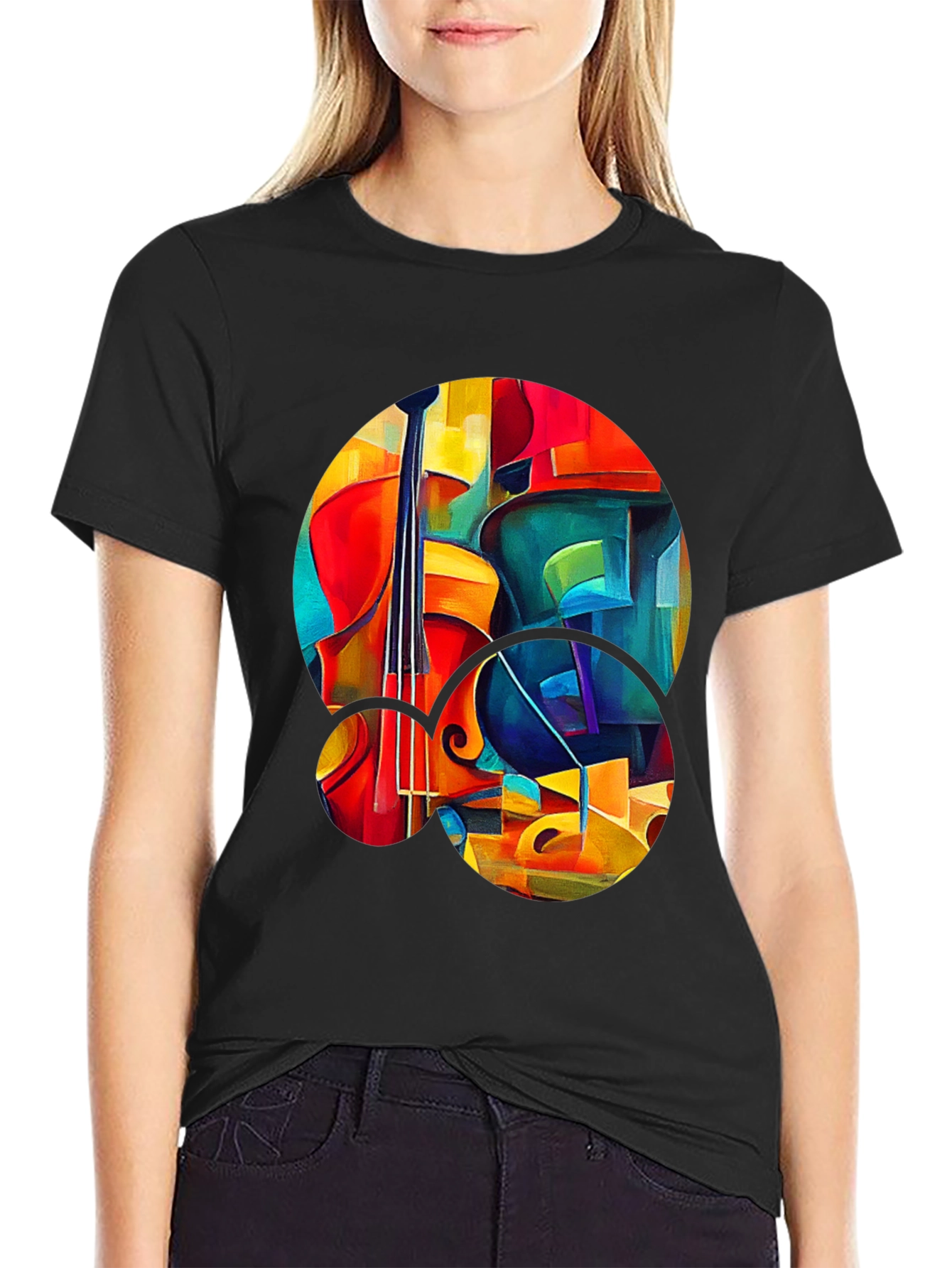 Abstract Cello Graphic Print Black T-Shirt
