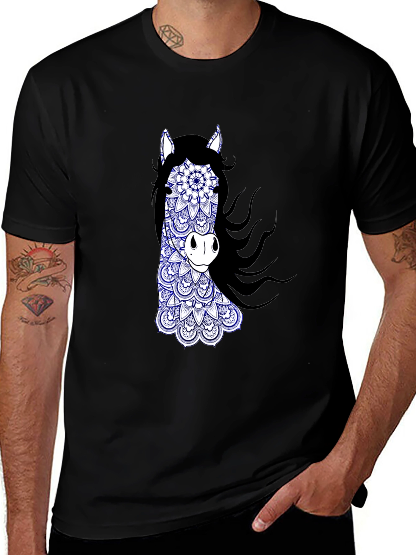 Horse Mandala Graphic Tee - Black