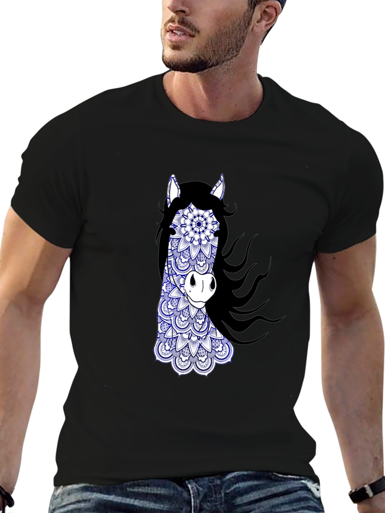 Horse Mandala Graphic Tee - Black