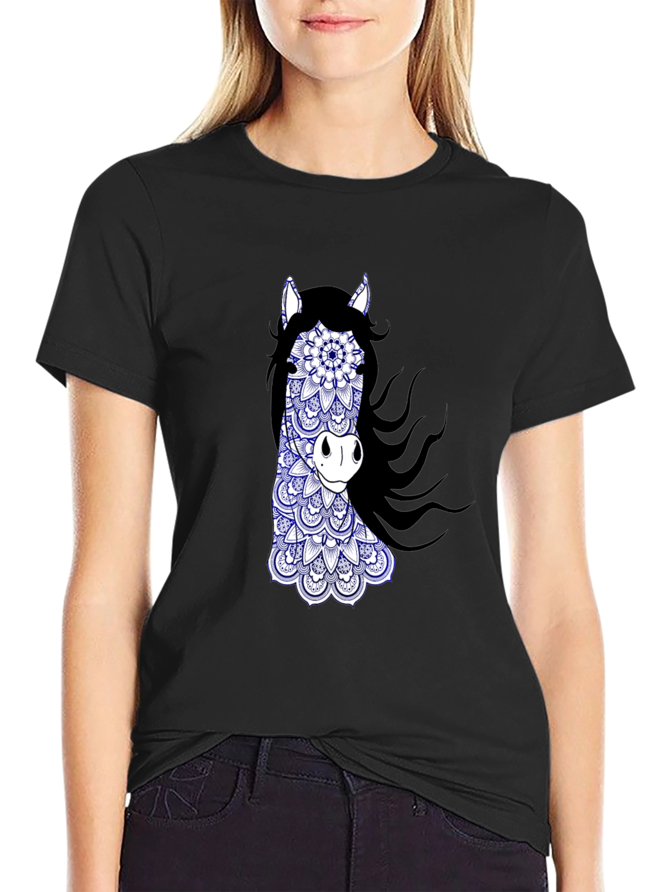Horse Mandala Graphic Tee - Black
