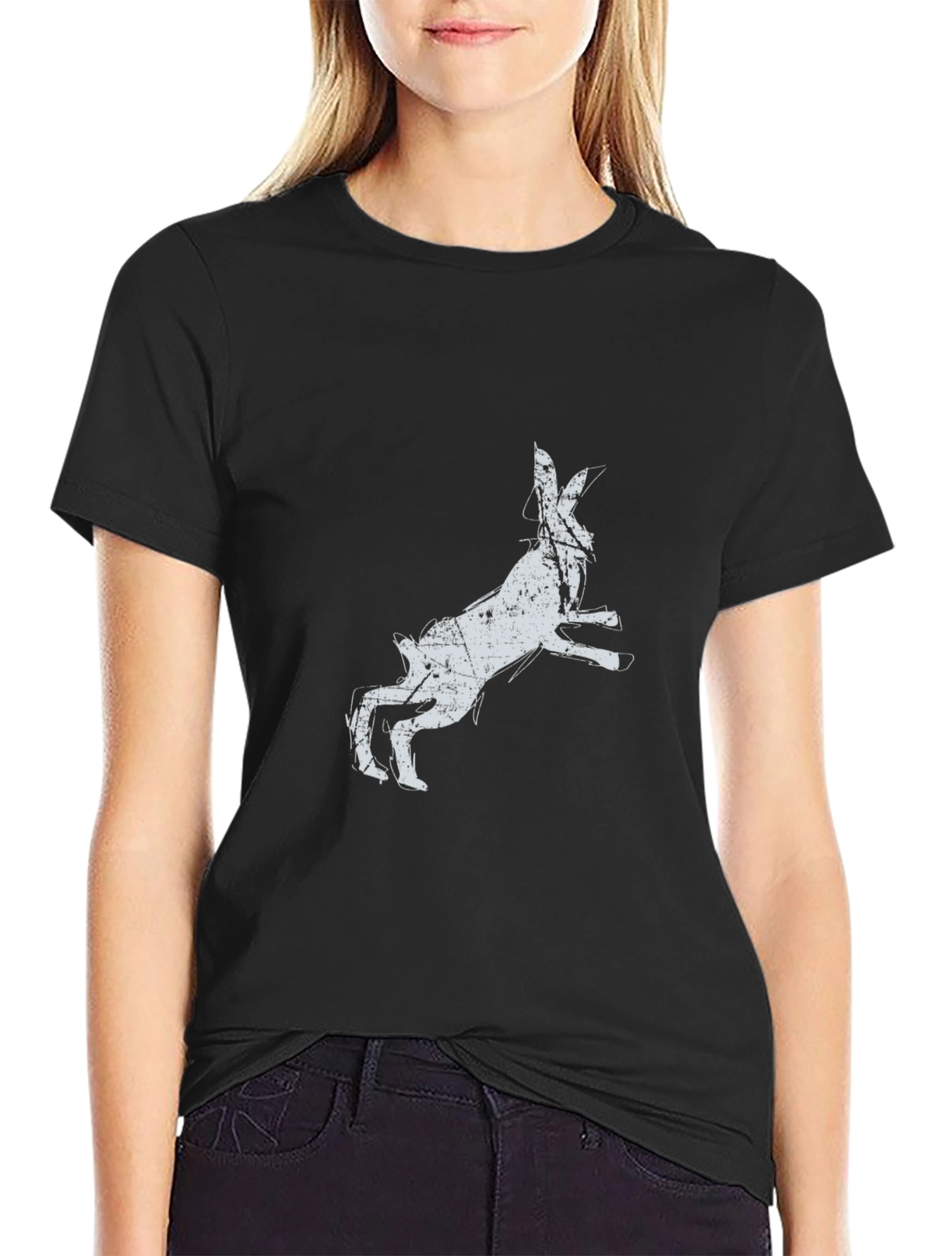 Rabbit Graphic Print Black T-Shirt