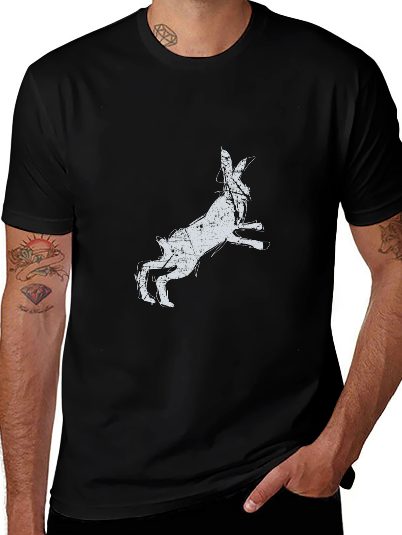Rabbit Graphic Print Black T-Shirt