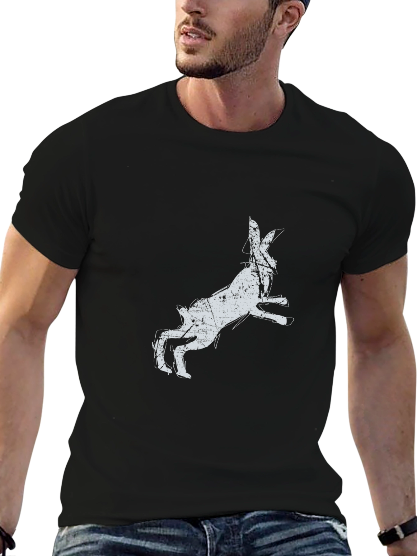 Rabbit Graphic Print Black T-Shirt