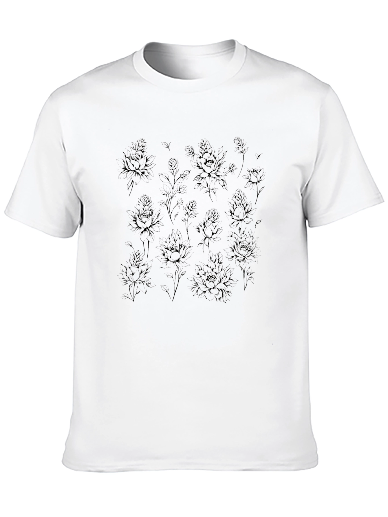 Black Floral Print Crew Neck T-Shirt