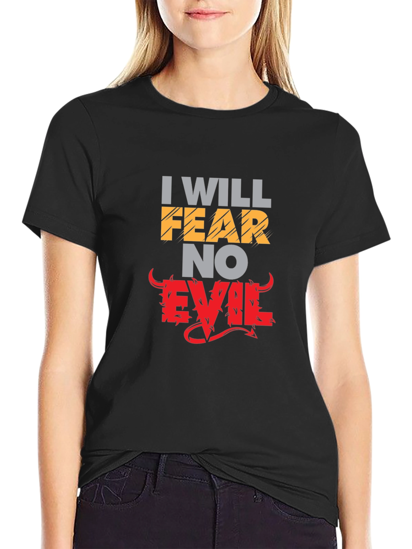 Fear No Evil Graphic Print Black Tee