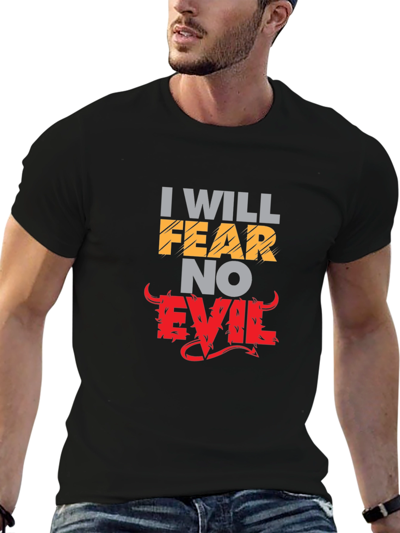 Fear No Evil Graphic Print Black Tee