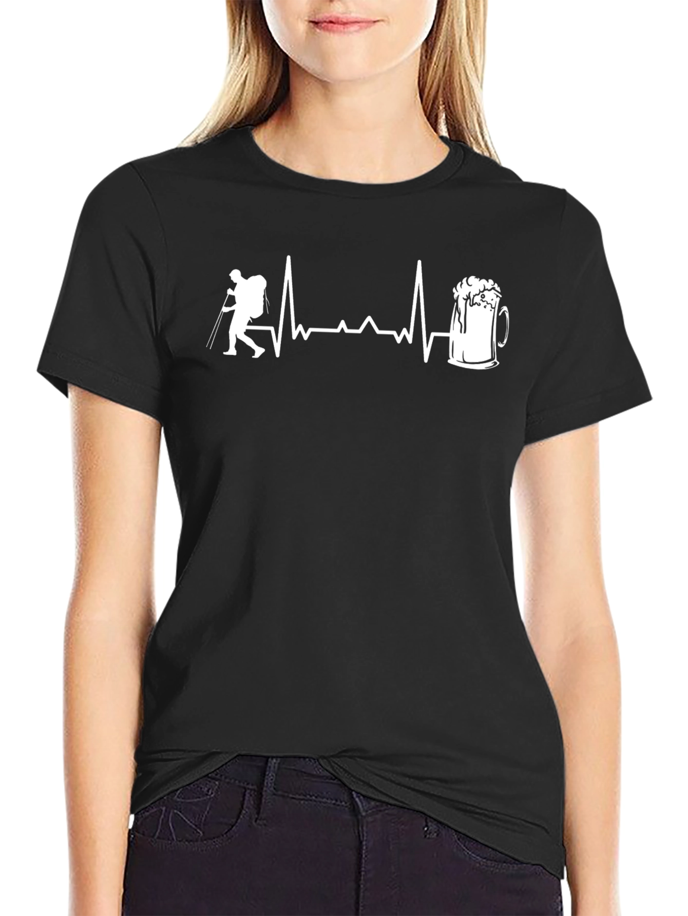 Hiker to Beer Heartbeat Black T-Shirt