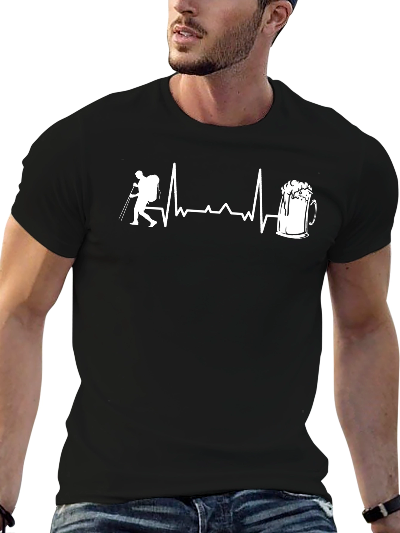 Hiker to Beer Heartbeat Black T-Shirt