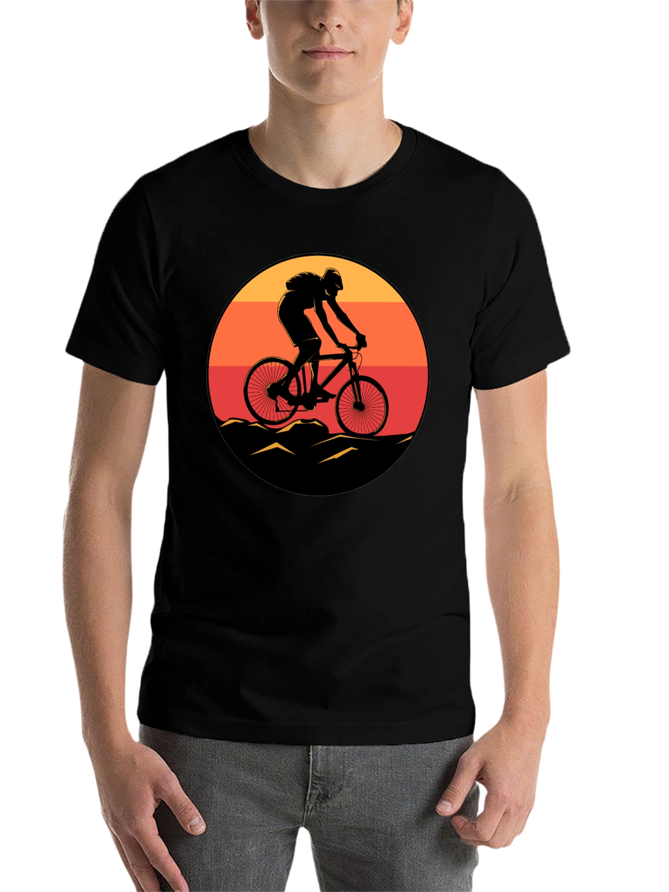 Mountain Biker Sunset Graphic Tee - Black