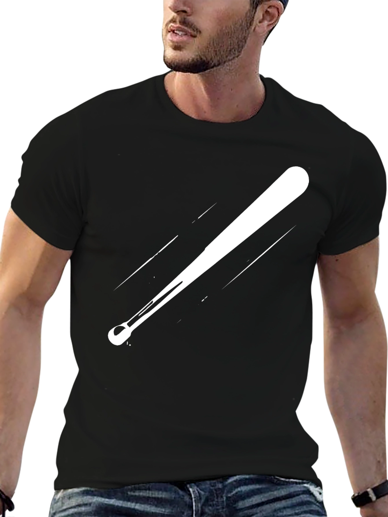 Black Baseball Bat Graphic Tee - Sporty Style
