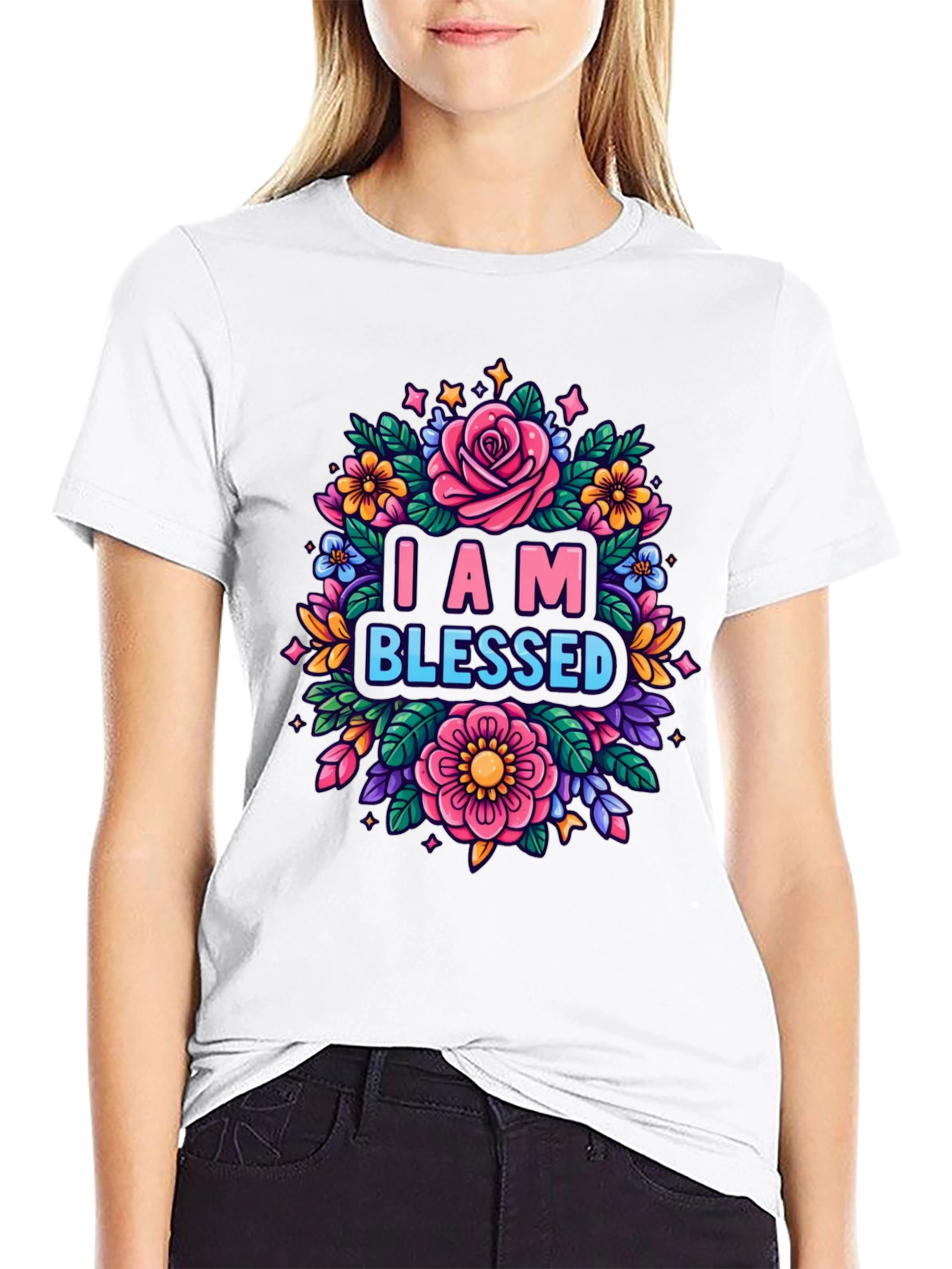 I AM BLESSED Floral Graphic T-Shirt