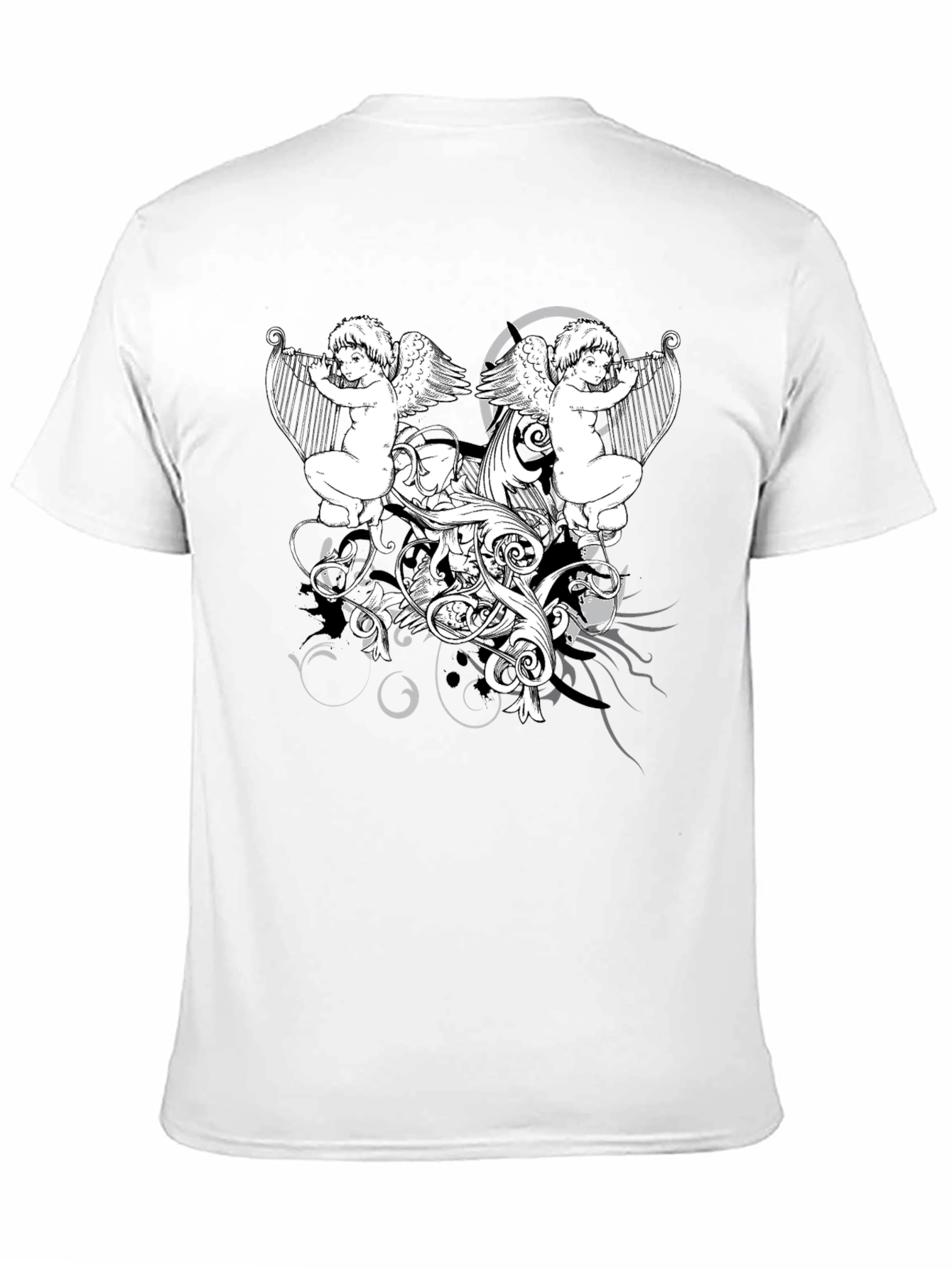 Angelic Harpist Graphic Tee - Black Cotton Comfort