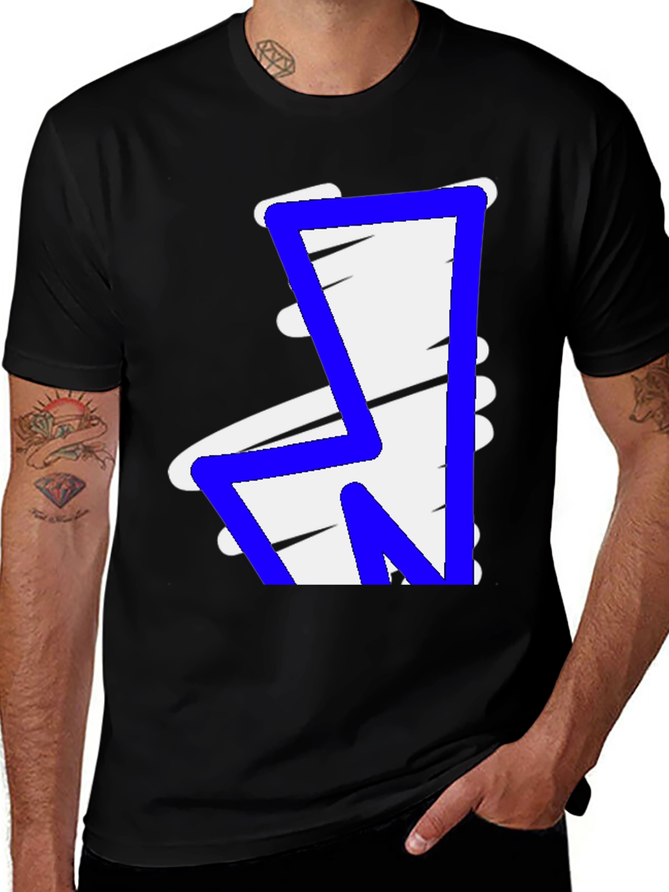 Bold Graphic Tee - Abstract Blue & White Design