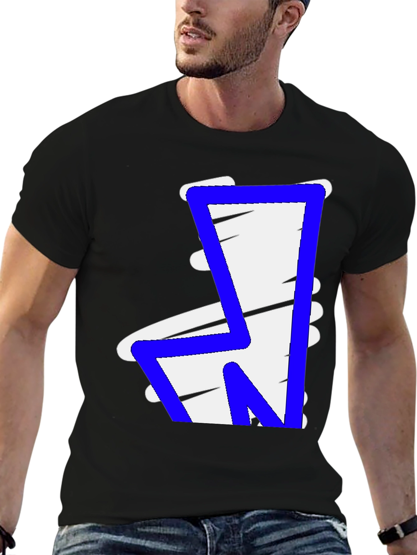 Bold Graphic Tee - Abstract Blue & White Design