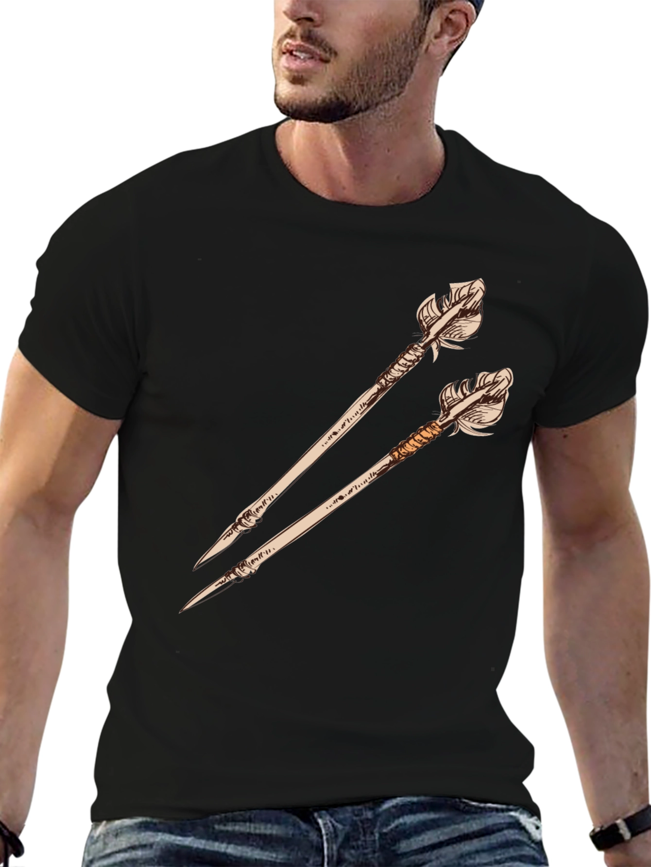 Arrow Graphic Tee - Unique Design Black Shirt