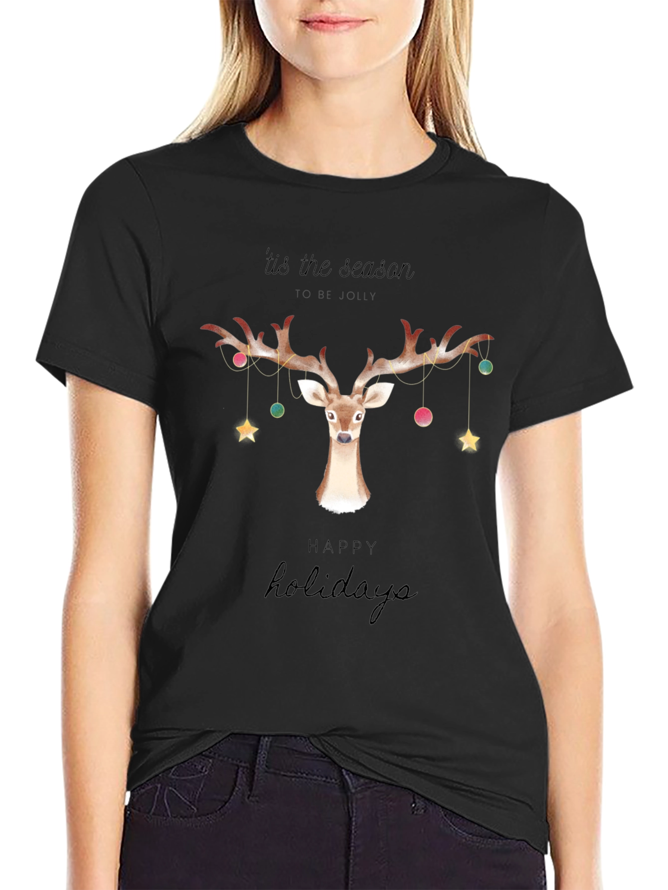 Holiday Deer Graphic Tee - Tis the Season T-Shirt