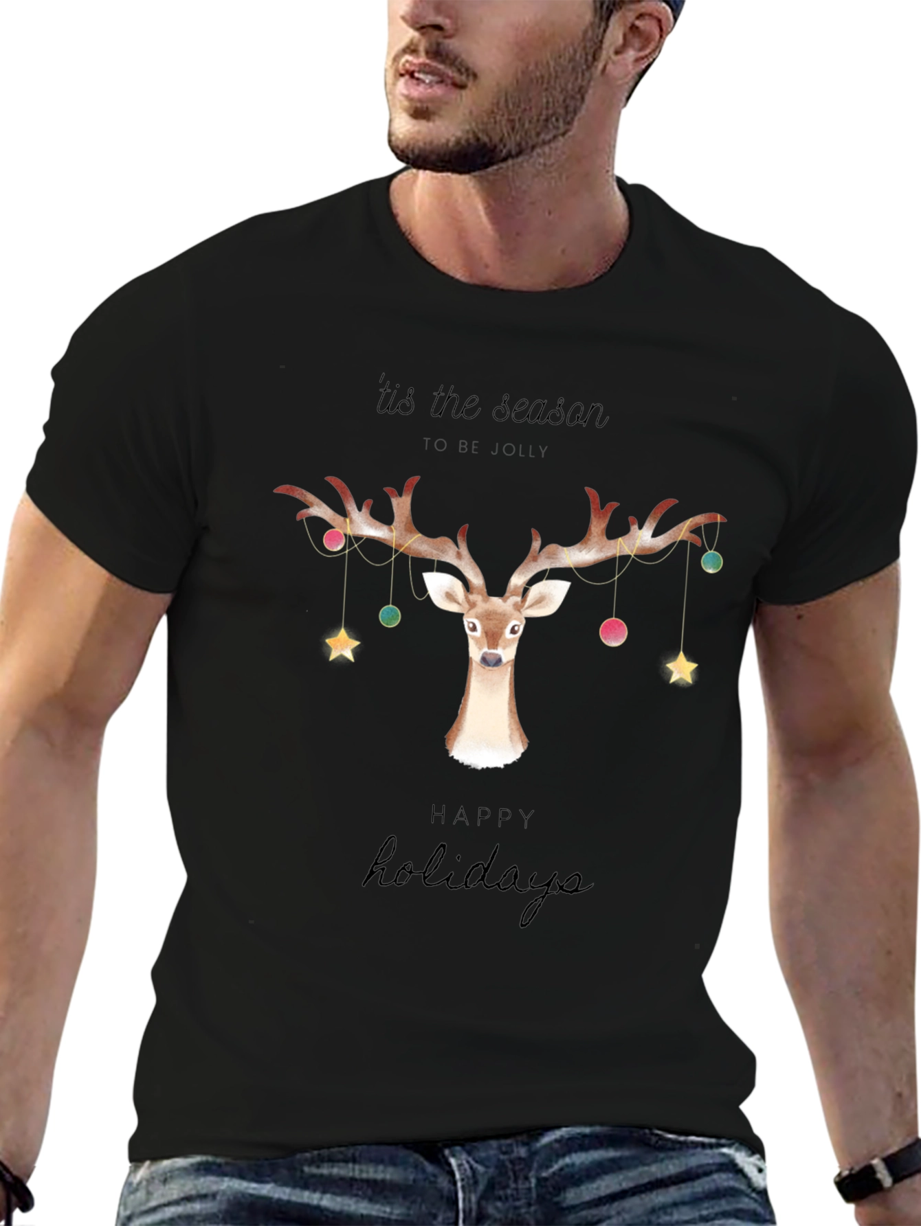 Holiday Deer Graphic Tee - Tis the Season T-Shirt