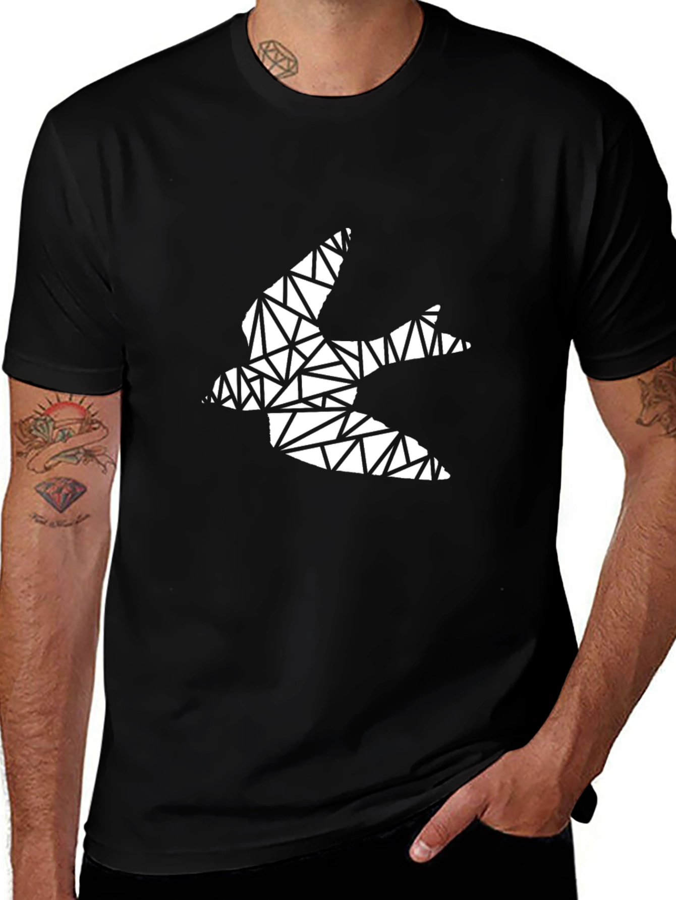 Geometric Bird Graphic Tee - Stylish Black T-Shirt