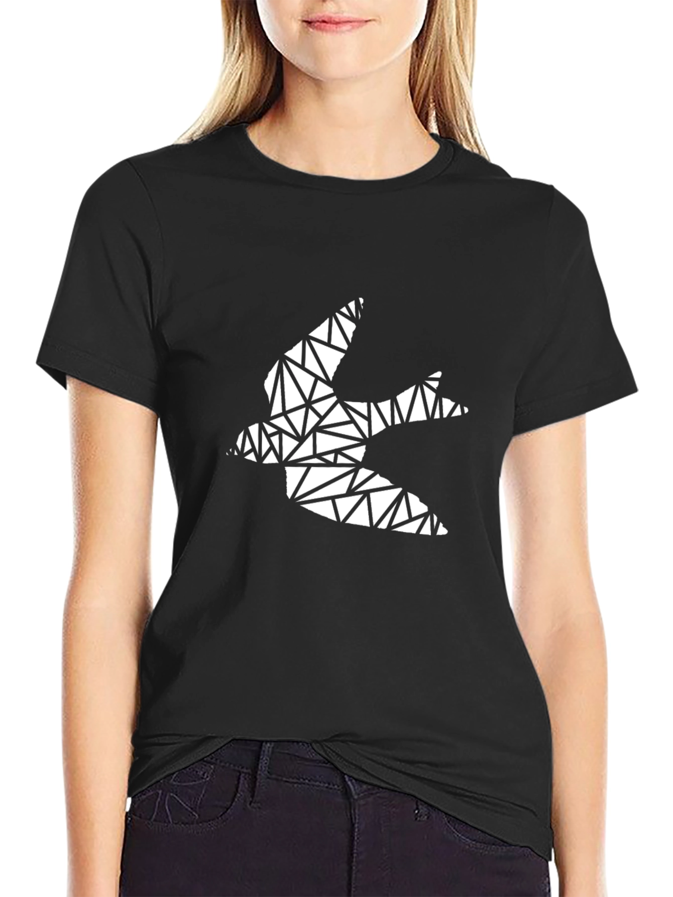 Geometric Bird Graphic Tee - Stylish Black T-Shirt