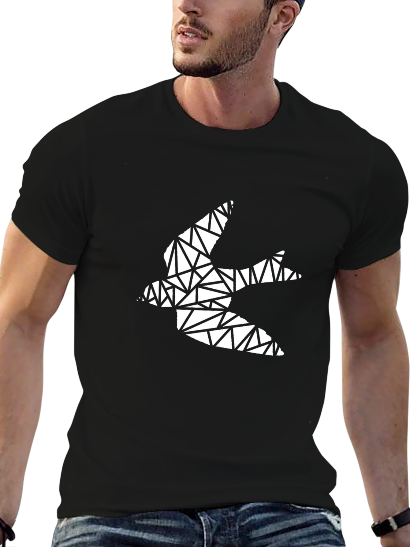 Geometric Bird Graphic Tee - Stylish Black T-Shirt
