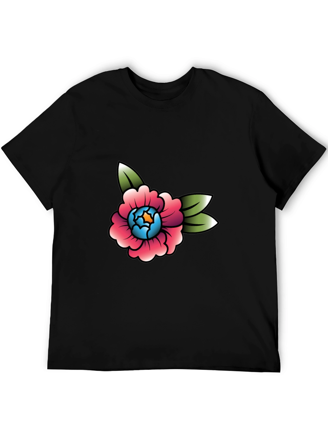 Floral Tattoo Style Graphic Tee - Black Cotton
