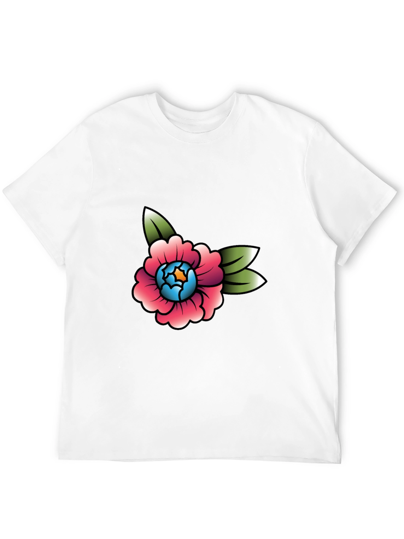 Floral Tattoo Style Graphic Tee - Black Cotton