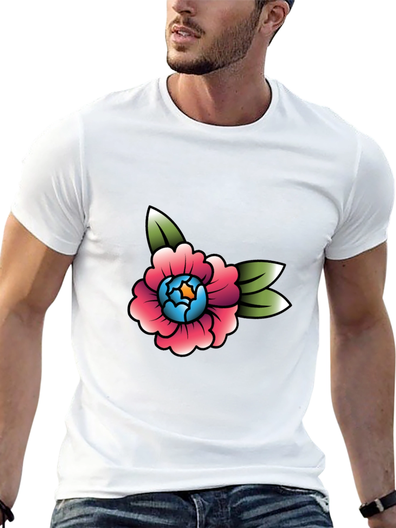 Floral Tattoo Style Graphic Tee - Black Cotton