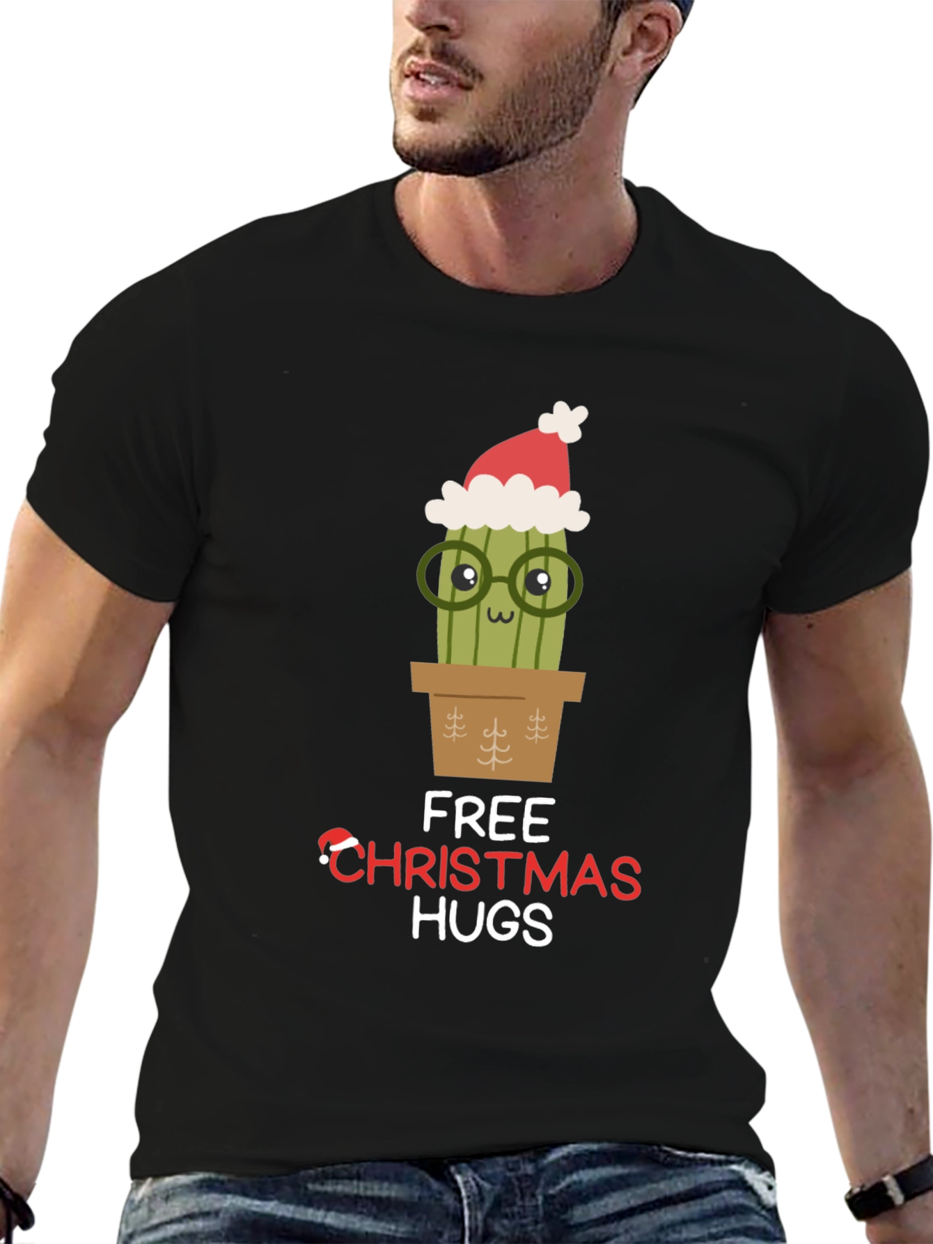 Funny Christmas Cactus Hugs T-Shirt
