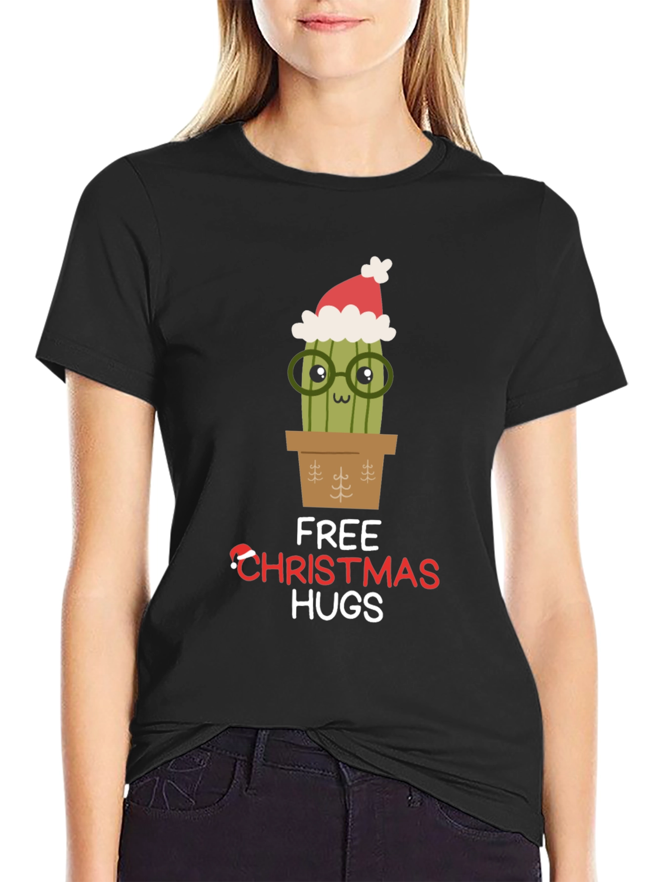 Funny Christmas Cactus Hugs T-Shirt