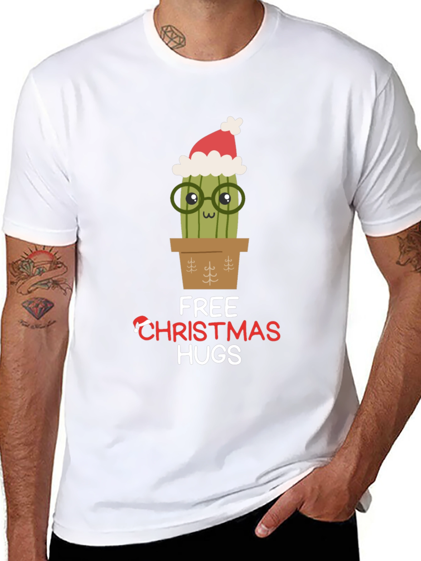 Funny Christmas Cactus Hugs T-Shirt