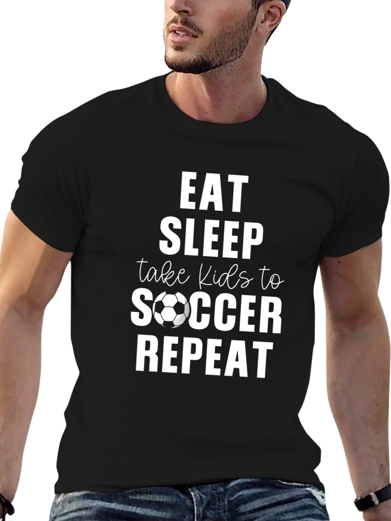 Eat Sleep Soccer Repeat Black Graphic Tee