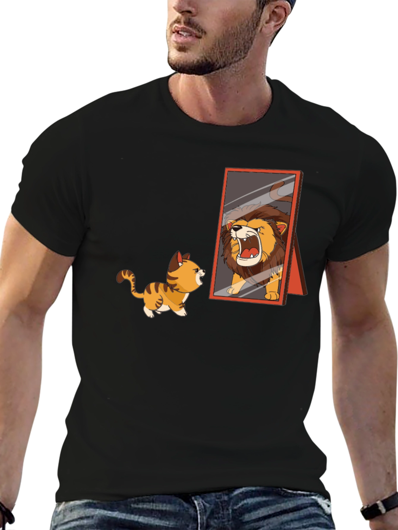 Funny Kitten Lion Mirror Graphic T-Shirt