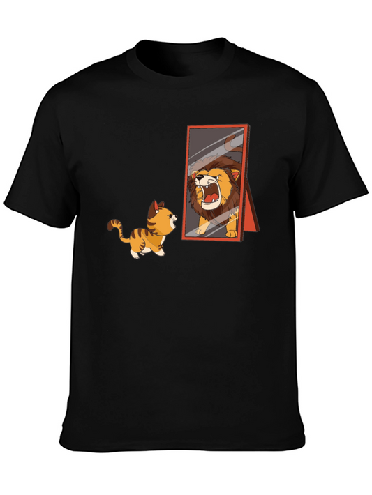 Funny Kitten Lion Mirror Graphic T-Shirt