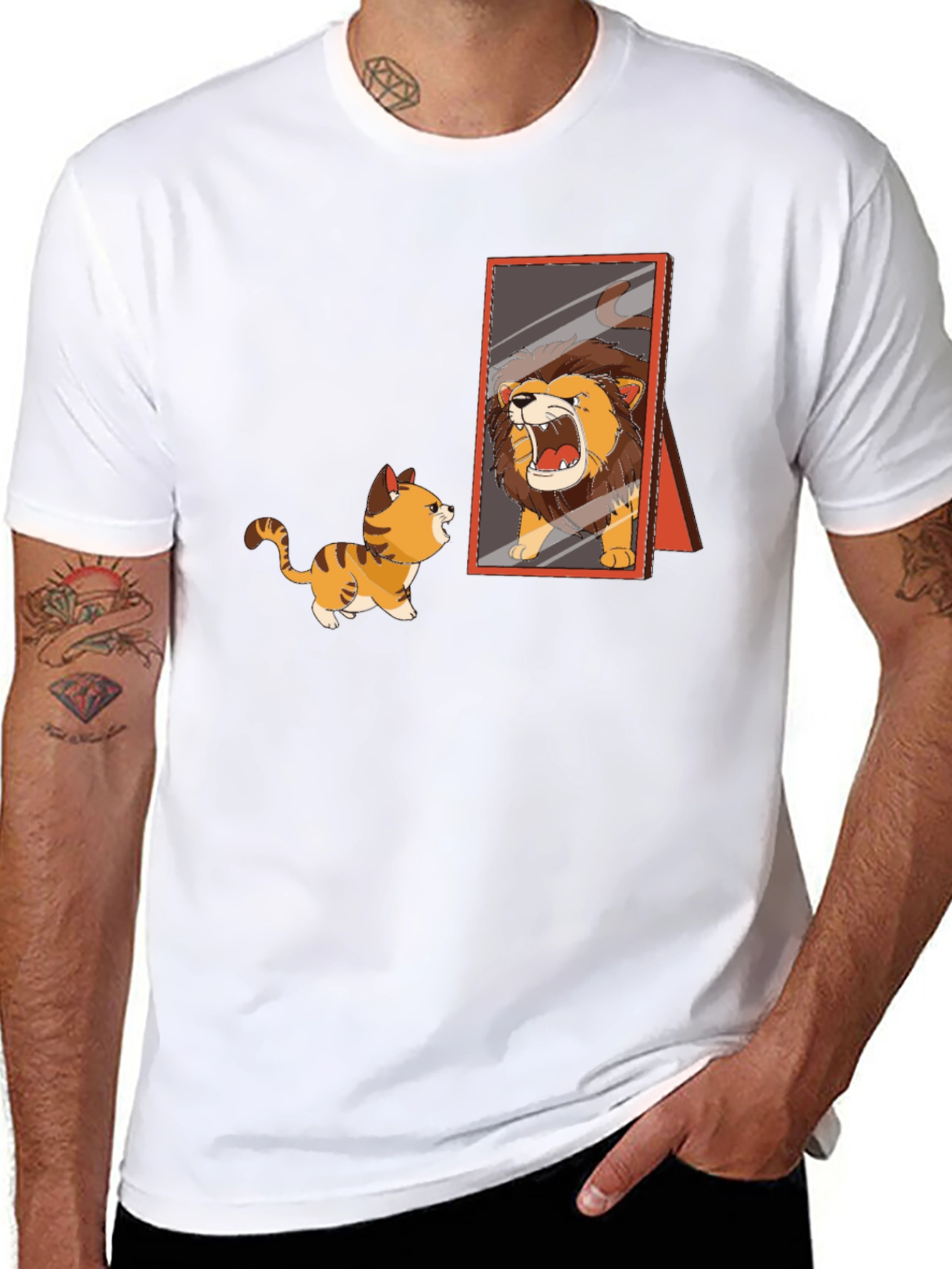 Funny Kitten Lion Mirror Graphic T-Shirt