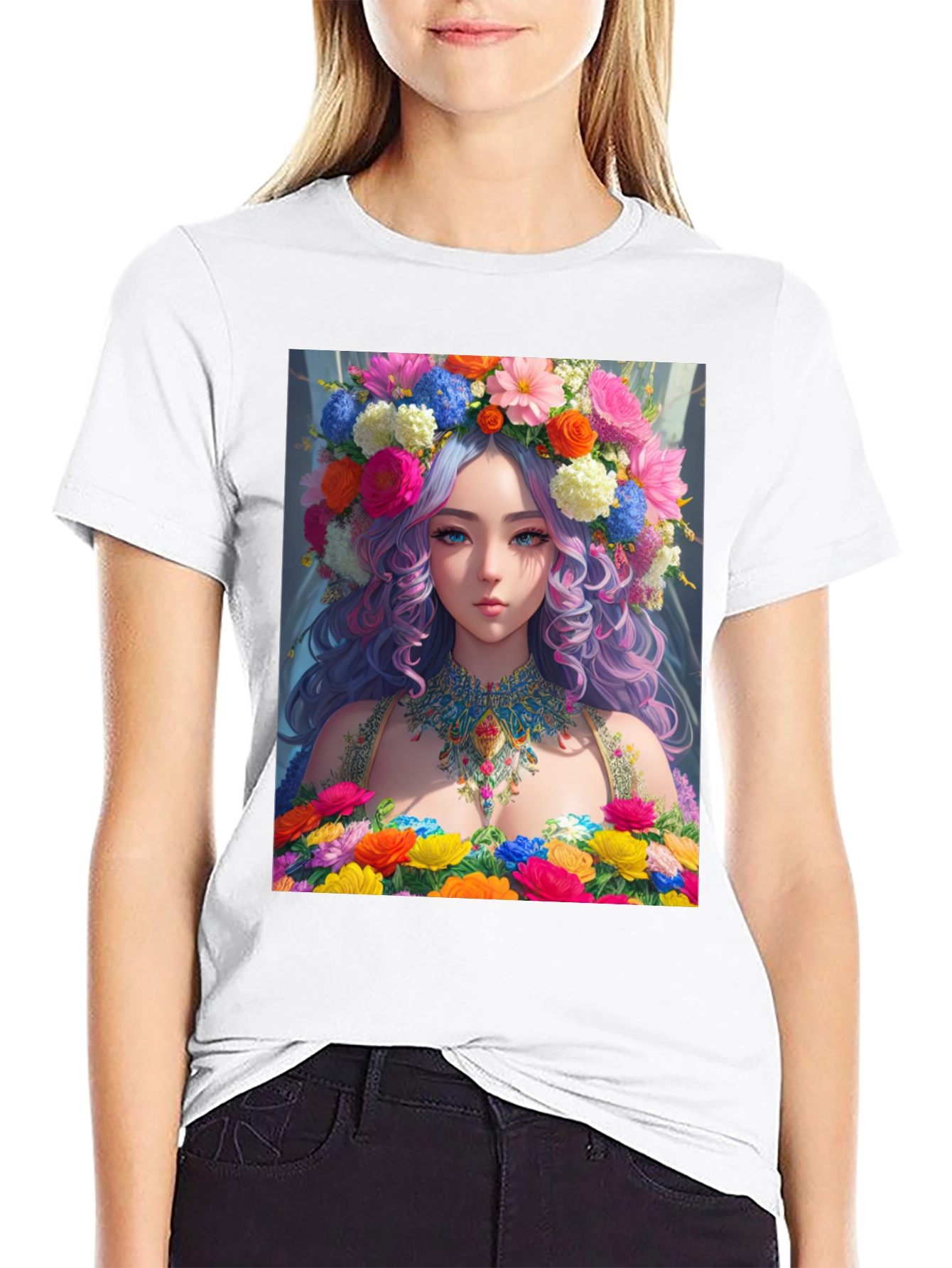 Floral Goddess Graphic Tee - Unique Anime Style