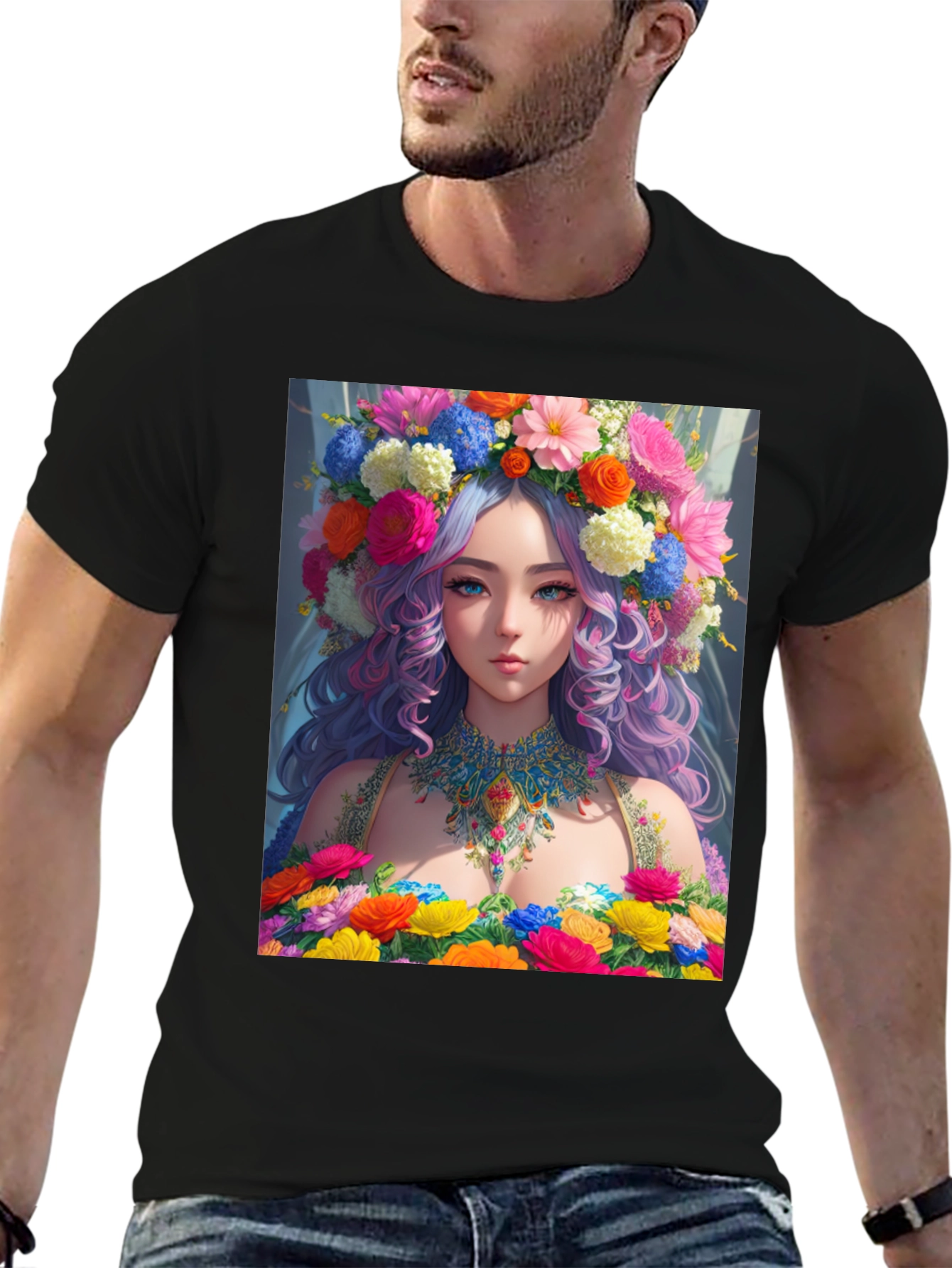 Floral Goddess Graphic Tee - Unique Anime Style