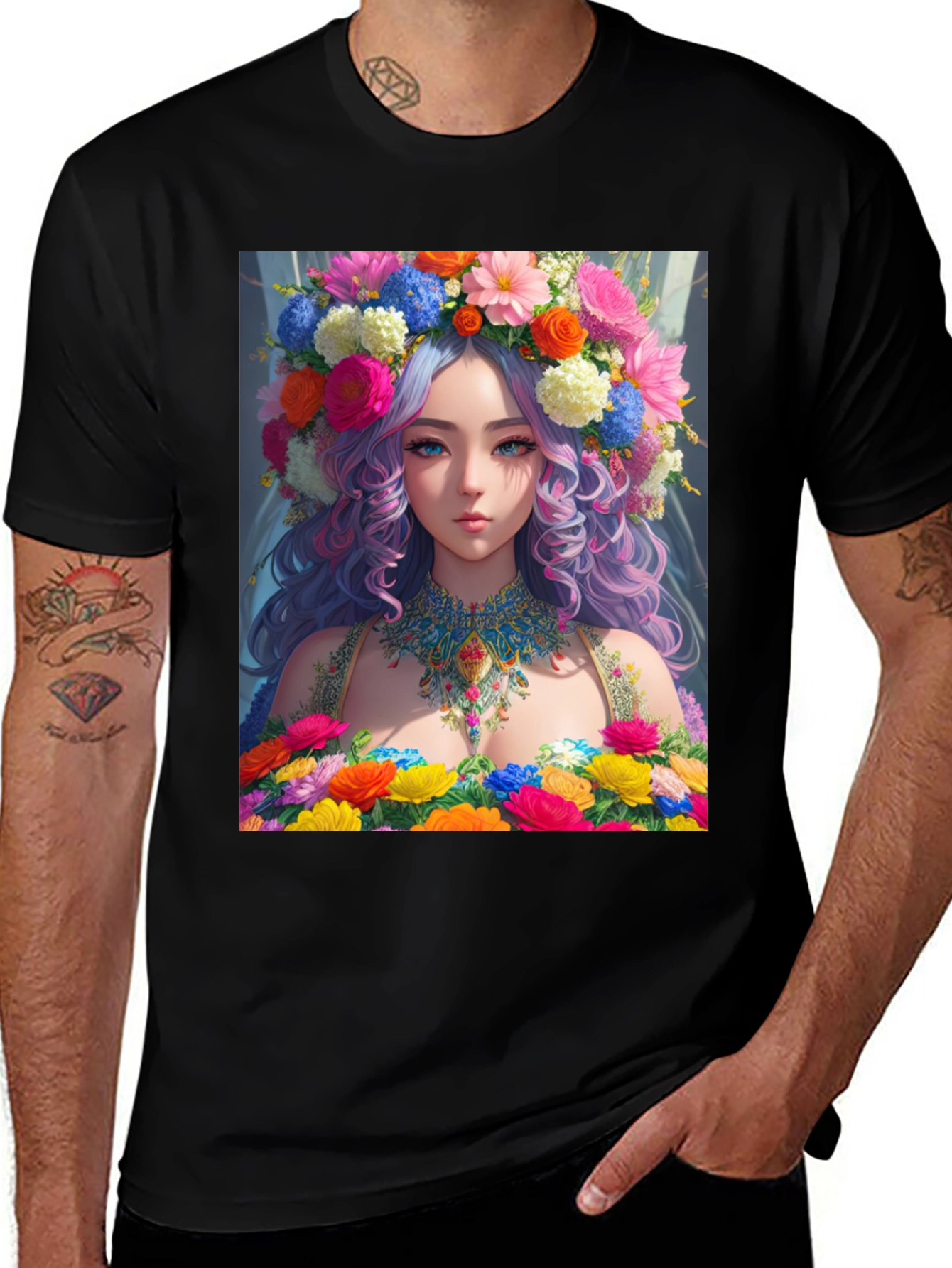 Floral Goddess Graphic Tee - Unique Anime Style