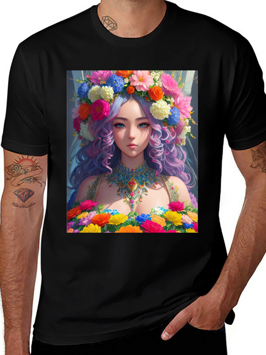Floral Goddess Graphic Tee - Unique Anime Style