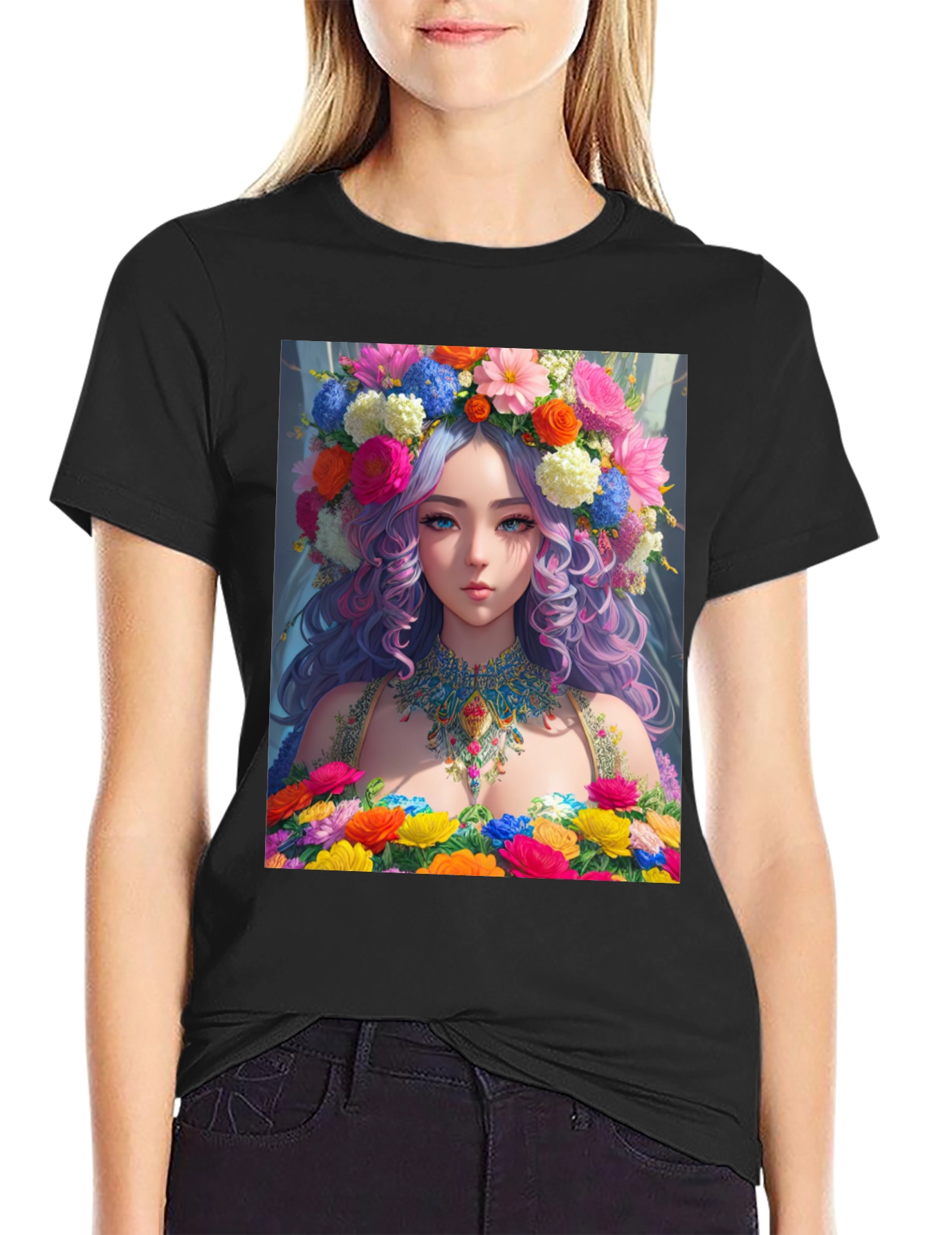 Floral Goddess Graphic Tee - Unique Anime Style