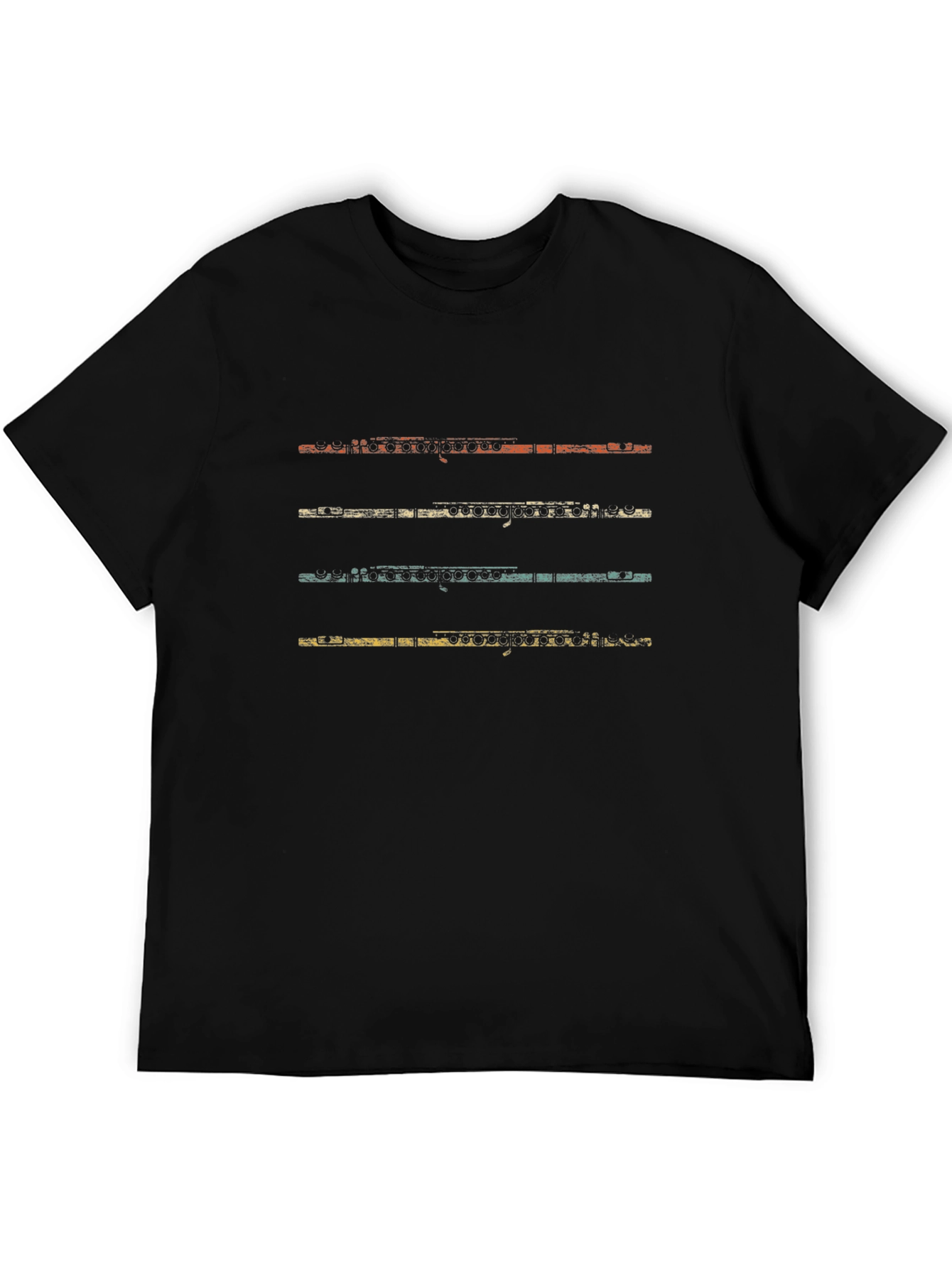 Retro Flute Player Black T-Shirt