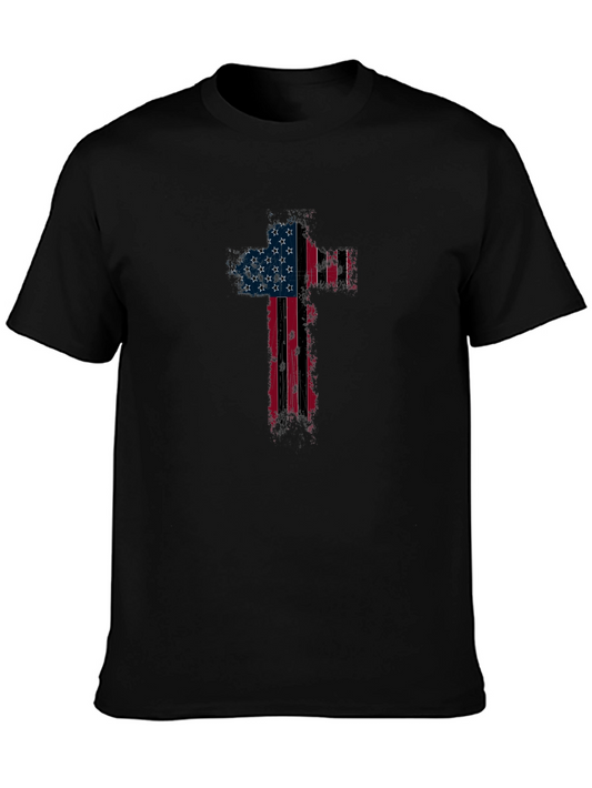 American Flag Cross Graphic T-Shirt